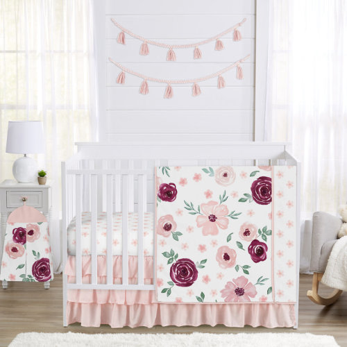 Sweet Jojo Designs Watercolor Floral 4 Piece Crib Bedding Set | Wayfair
