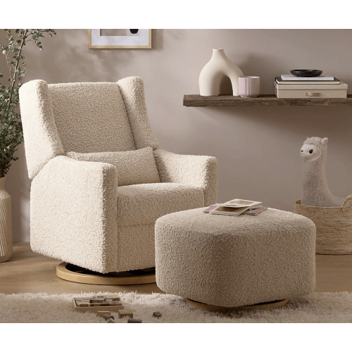 Ottomon - Babyletto Kiwi Gliding Ottoman in Almond Teddy Loop with Light Wood Base