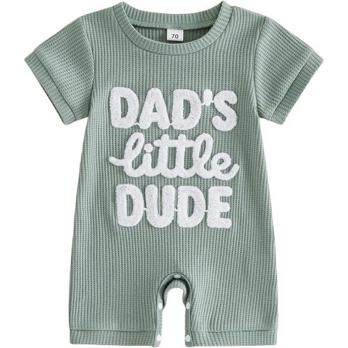 Tsultryofs Baby Boy Romper Newborn Infant Summer Clothes Letter Embroidered Short Sleeve Crew Neck Jumpsuit