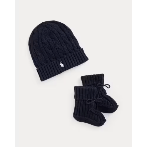 Cable-Knit Cotton Beanie & Bootie Set