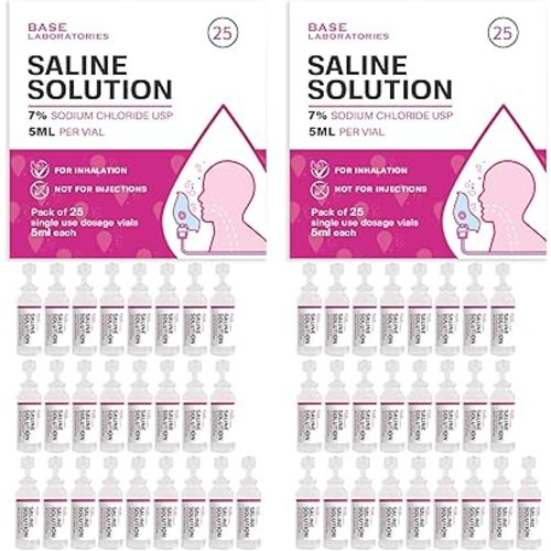 BASE LABORATORIES 7% Saline Solution for Nebulizer Machine | Saline Solution for Inhalation & Nasal Irrigation | High 7% Concentration l (25 x 2) 50 Vials 5ml Unit Dose