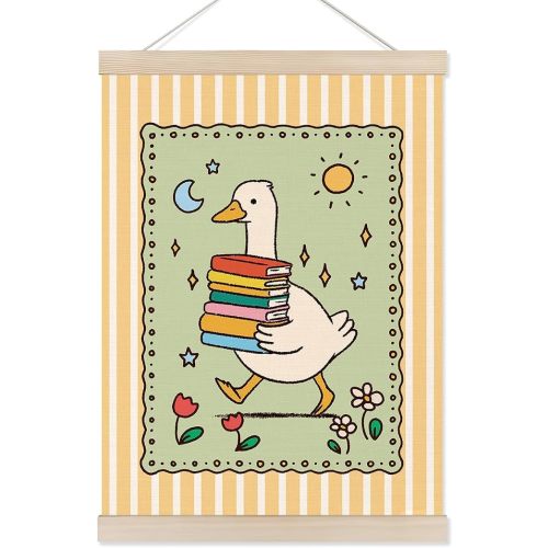 WPQTHIP Boho Goose with Book Wall Art Poster, Goose Nursery Decor, Trendy Bookish Reading Canvas Prints Hanging Wall Decor for Kids Room Nursery Library Reading Nook Corner, 12x16 Inches