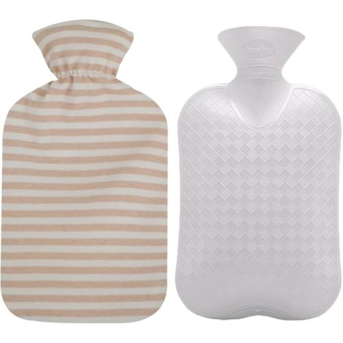 Fashy Hot Water Bottle with Ivory Soft Cotton Cover (67oz / 2L) – Made in Germany