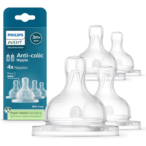 Philips Avent Anti-Colic Nipples - Flow 3, 4-Pack, SCY763/44