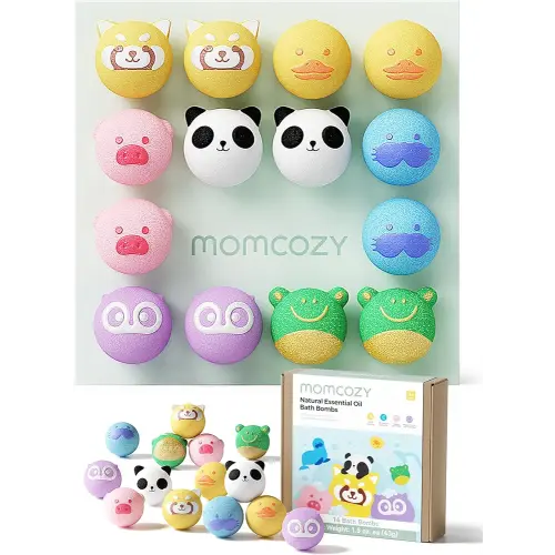 Momcozy 14-Pack Animal Bath Bombs with Essential Oil, Ideal Christmas Gift for Happy Educational & Fun Bath Time, Bath Bombs Kit with 7 Cute Animal Shapes, Ideal Gifts for Kids Girls Boys Toddler