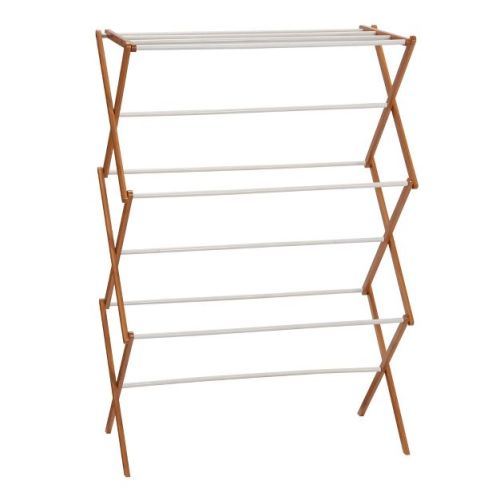 Household Essentials Bamboo Folding Clothes Drying Rack, Upscale Laundry Rack with 11 Coated Dowels