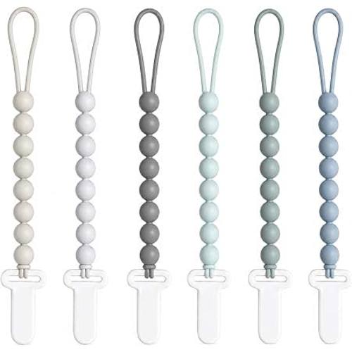 Amazon.com: 6 Pack Neutral Silicone Pacifier Clips for Boys and Girls, One Piece Beads Pacifier Clip Set with Durable Plastic Clip, Neutral Baby Pacifier Holder Set