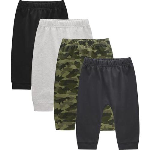 Baby Boys Cotton Pants, 4-Pack Sweatpants, 0-18 Months