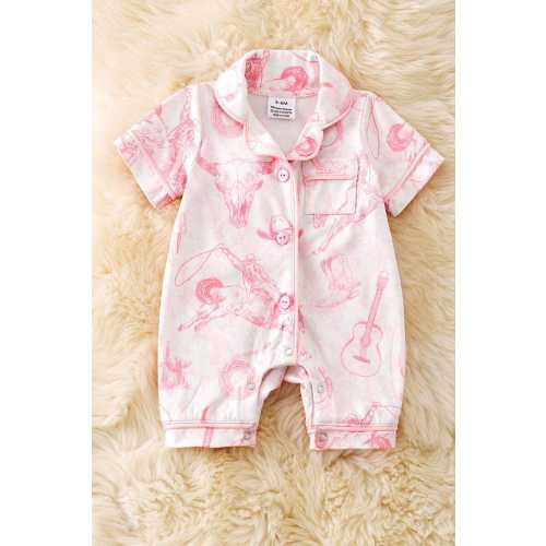 Cow skull, horse rider western printed baby pajamas. RPG50982