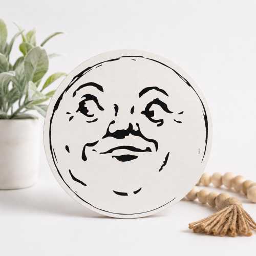 Vintage Man in the Moon Wood Sign | Moon Face Wall Decor | Celestial Farmhouse Decor | Moon Art | Lunar Wall Hanging | Halloween Moon
