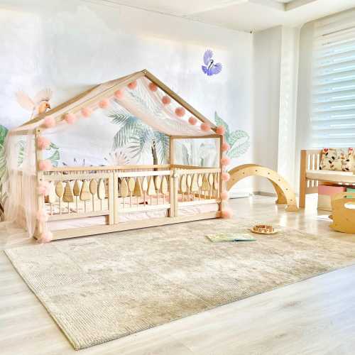 Dream House Woodland Montessori Floor Bed with Flipping Trees: Toddler House Bed
