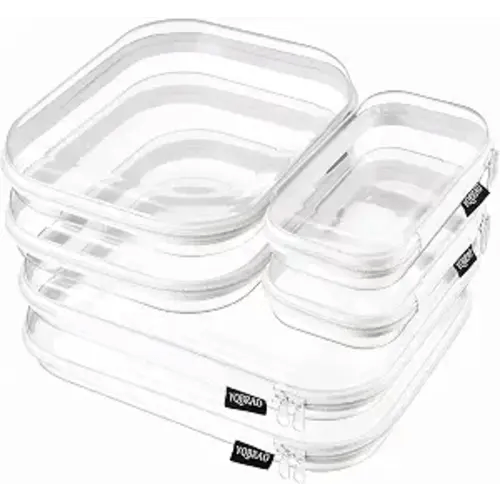 6 Pack Clear Hard Shell Zipper Case, 1.2mm Heavy Duty Crush-Proof Diaper Bag Organizer Pouches, TSA Approved Travel Makeup Bag for Toiletries & Electronics, (2L, 2M, 2S) Multi-Size Storage Set