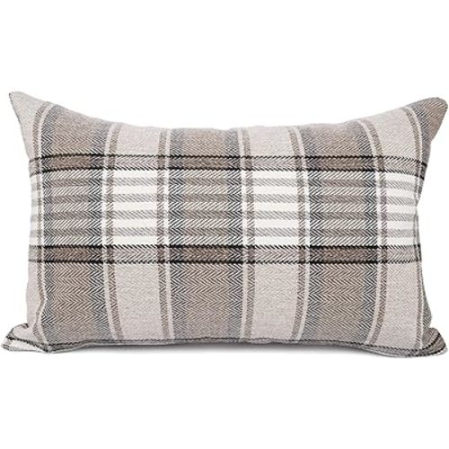 YOUR SMILE Retro Farmhouse Buffalo Tartan Chequer Stripe Plaid Cotton Linen Decorative Throw Pillow Case Cushion Cover Pillowcase for Sofa Outdoor Indoor (Brown, 12''x20'')