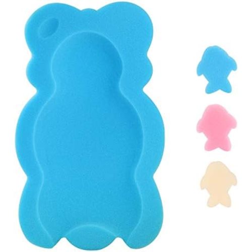 KECUCO Baby Bath Cushion, Newborn Bath Support Sponge for Tub & Sink - Blue | Thick & Soft, Absorbent, Helps Reduce Baby Sliding, Newborn Head‑Support Sponge Pad, Tub & Sink Use, Easy Wring Quick‑Dry