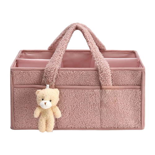 Diaper Caddy Organizer with Handle, Portable Diaper Storage Basket Bin for Wipes, Shower Gift Basket for Woman Man, Car Caddy Organizer ,Pink