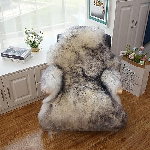 WL&ALLEN Large Sheepskin Rug Genuine Thick and Lush 3 Inch Pile，Luxury Australian Pelts |Large Sheepskin Wool Area Rugs (Single Pelt 2'6" x 3'7",Grey Tip)