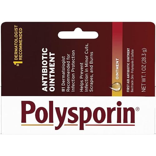 Polysporin First Aid Topical Antibiotic Skin Ointment With Bacitracin Zinc & Polymyxin B Sulfate, For Infection Protection & Wound Care, Neomycin-Free, Travel Size, 1 oz