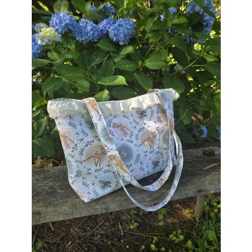 Quilted Bambi Diaper Tote Bag with Lace Trim | Woodland Nursery Bag