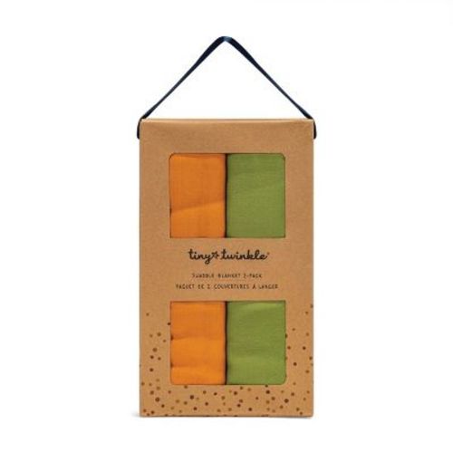 Tiny Twinkle Kaffle Swaddle Blanket 2-Pack, Soft and Silky Baby Blanket for Newborns (47" x 47", Orange, Green)