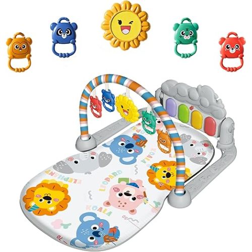 Baby Play Mat Baby Gym,Play Piano Tummy Time Baby Activity Mat, Music and Lights Boy & Girl for Newborn 0 to 3 6 9 12 Months
