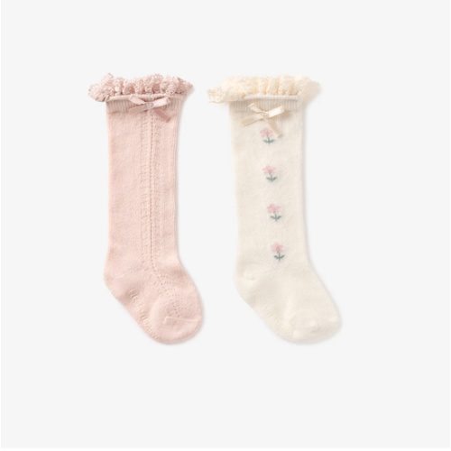 Floral Knee-high Non Slip Baby Socks 2 pack