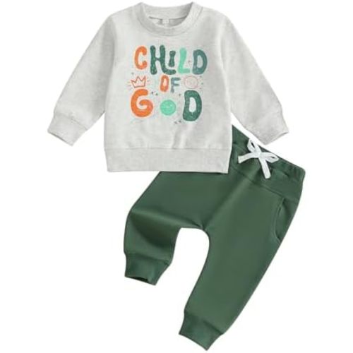 Fernvia Toddler Boy Fall Winter Clothes God Says I Am Long Sleeve Pullover Sweatshirts + Solid Joggers Pants Outfits Set