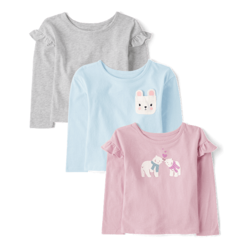 Toddler Girls Polar Bear Top 3-Pack - Gray