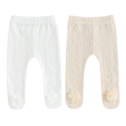 Honganda Cute Infant Baby Girl's Tights 3D Floral Stockings Elastic Waist Footed Leggings Flower Ribbed Pantyhose