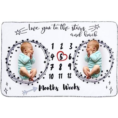 InnoBeta Baby Monthly Milestone Blanket, Flannel Plush Newborn Infant Photo Blanket, for Pictures Photography for Newborn Boys & Girls New Mom Gifts Twins(White, 39"x 59")