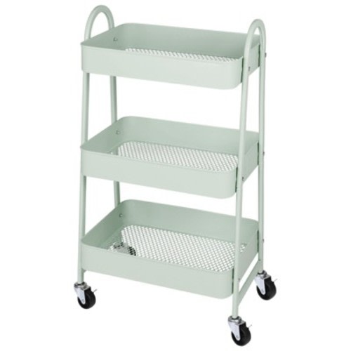 JIONJOY 3 Tier Utility Rolling Cart, Premium Metal Mobile Storage Cart with Lockable Wheels, Ultimate Organizer for All-Room- Green