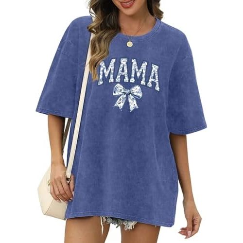 Breastfeeding Shirts for Women Zipper Nursing Shirt Cute Maternity Tops Mama Bow Tshirt Oversized Acid Wash T Shirts