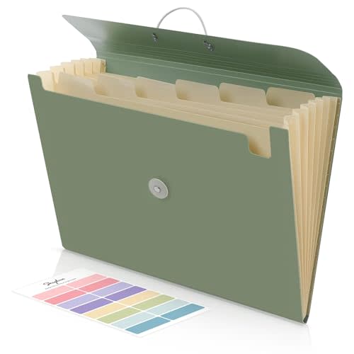 SKYDUE Accordion File Organizer, Expanding File Folder with 7 Pockets, Portable Receipt Paper Bill Document Organizer, Letter/A4 Size Filing Folder School Office Supplies, MossGreen