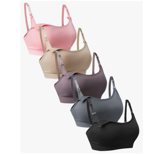 Suekaphin 5Pack Seamless Nursing Bra Women Maternity Breastfeeding Pregnancy Support Full Coverage Bralette Padded Cups