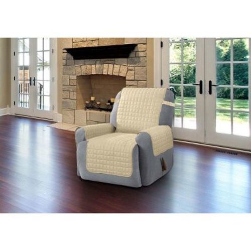 Linen Store Ultra Soft Quilted Microfiber 68" x 79.5" Recliner Cover Furniture Protector with Tucks & Elastic Strap – Beige