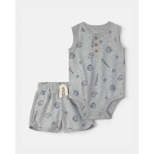 Baby 2-Piece Baseball Sleeveless Bodysuit & Short Set - Grey | Carter's