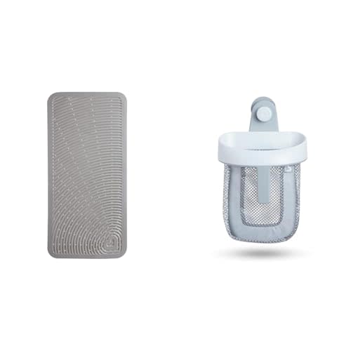 Munchkin Soft Spot Baby Bath Mat for Tub and Super Scoop Hanging Bath Toy Storage with Quick Drying Mesh, Grey