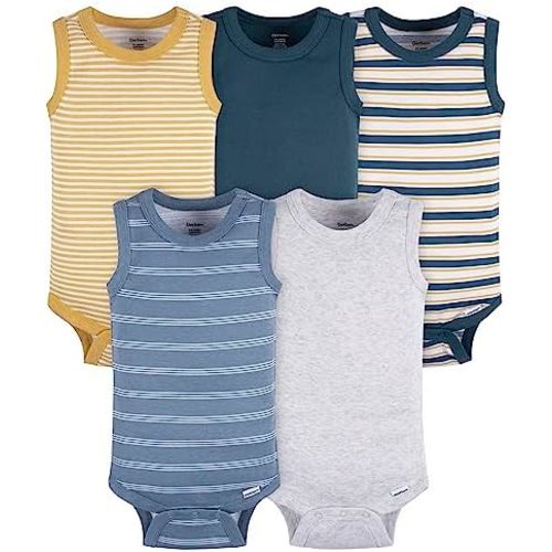 Gerber Baby Boys Multi-Pack Sleeveless Onesies Bodysuit Blue Stripe 6-9 Months