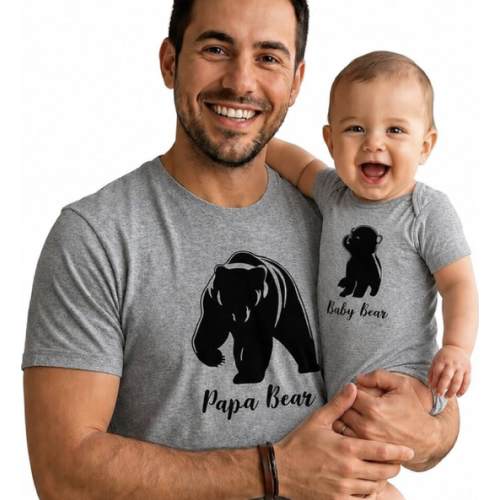 Tstars Papa Bear Dad Baby Matching Shirt Bodysuit Funny Father's Day Set