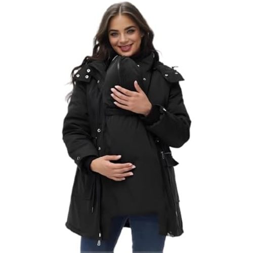 Baby Wrap Carrier - All In 1 Original Maternity And Baby Wearing Jacket Puffer Down Ba-by Wearing Overcoat To Toddler Sling