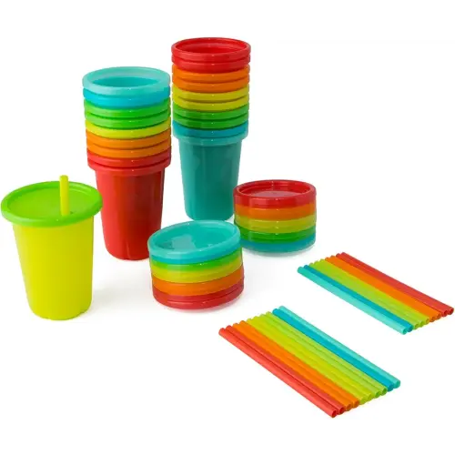 The First Years Take & Toss Toddler Straw Cups - Spill Proof Sippy Cups with Snap On Lids and Straws - Feeding Supplies and Party Supplies - 10 Oz - 20 Count