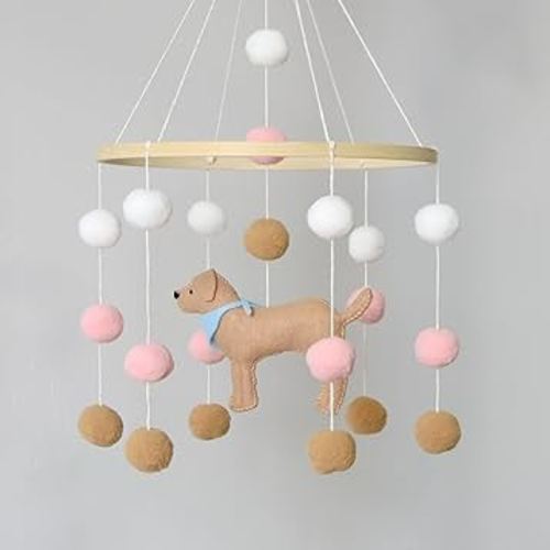 Baby Crib Mobile for Girls Boys Dog Theme Baby Mobile for Crib Mobile for Bassinet with Felt Ball