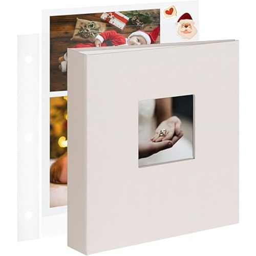 8.5x11 Inch Large 3 Ring DIY Scrapbook Photo Album with 30 Plastic Sleeves 60 Pages Blank Scrapbooks, 8.5 x 11 Scrap Book Albums for Baby Travel Wedding Graduation kids (Beige)