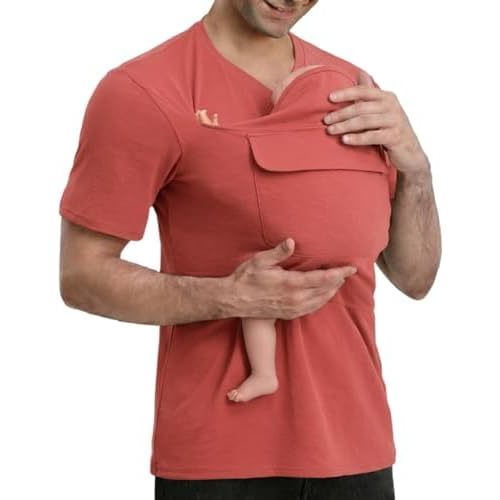 Mens Skin to Skin Dad Shirt Short Sleeve Baby Newborn Pouch with Pocket