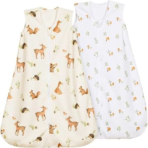 david's kids Micro Fleece Baby Sleep Sack 0-6 Months, Warm Baby Wearable Blankets with 2-Way Zipper, 2 Pack Sleeping Bags for Infant Newborn Boys Girls Neutral, Small Size, Forest/Woodland Animals