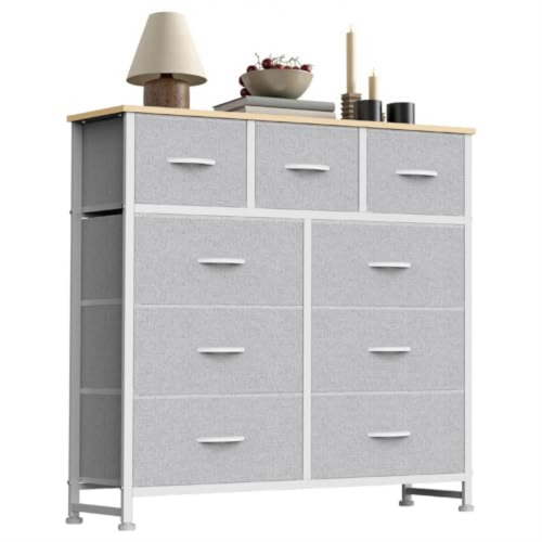 Spaco High Dresser Fabric Storage Unit with Durable Wood Top, Easy-Glide Drawers, Lightweight Build for Kids Room Closet Entryway Nursery Room, Gray