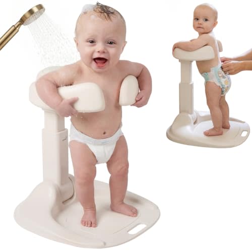 GROWNSY Baby Bath Stand for Babies 6 Months & Up, Foldable Baby Shower Stand for Infants and Toddlers, Adjustable Baby Shower Standing Support With Shower Holder