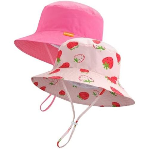 Baby Sun Hat Kids Summer Sun Protection Toddler Bucket Hat Wide Brim Adjustable Beach Hats for Boys Girls Age 0-6 Years
