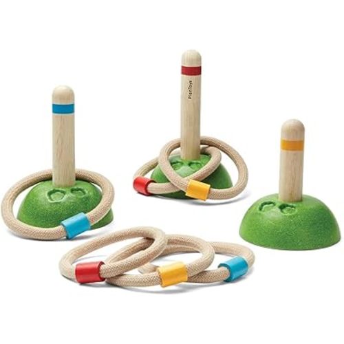 PlanToys Wooden Meadow Ring Toss Action Game (5652) | Sustainably Made from Rubberwood and Non-Toxic Paints and Dyes