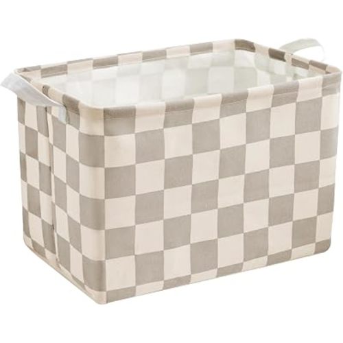 Ohocut Beige Khaki Checkered Canvas Basket, Rectangular Organizing Decorative Storage Basket for Kids Dog Toy, Cute Aesthetic Race Cars Boy Room Decor for Home, Kitchen, Bedroom, Classroom, Shelves