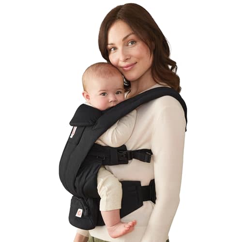 Ergobaby Omni Deluxe Baby Carrier for Newborn to Toddlers 0-48 Months | 4-Position 100% Premium Cotton Baby Carrier with Ergonomic Support, Storage Pockets, and Sun Hood, Fits 7-45 lbs, Onyx Black